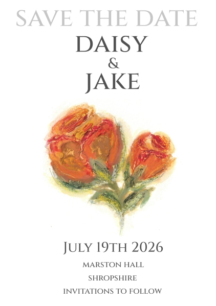 Pack of 12 Rose Orange Save the Date Wedding Cards