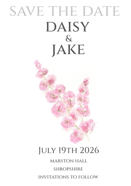 Pack of 12 Larkspur Pink Save the Date Wedding Cards