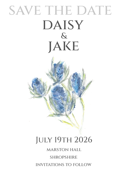 Pack of 12 Thistle Blue Save the Date Wedding Cards