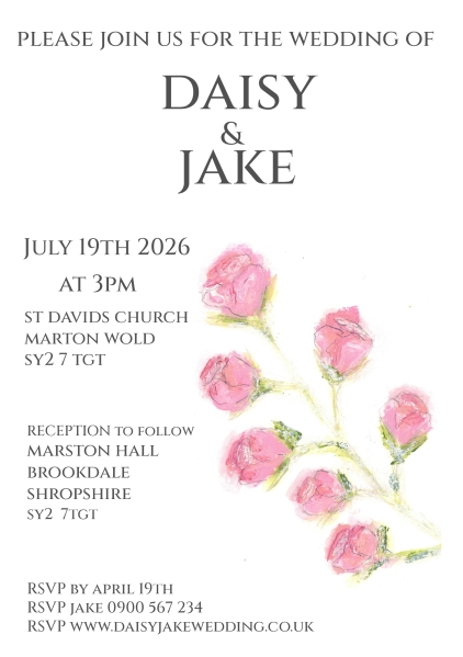 Pack of 12 Spray Rose Pink Wedding Invitations