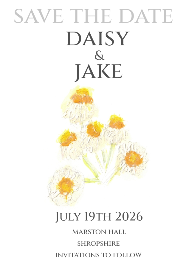 Pack of 12 Daisy Ammobium Wedding Invitations