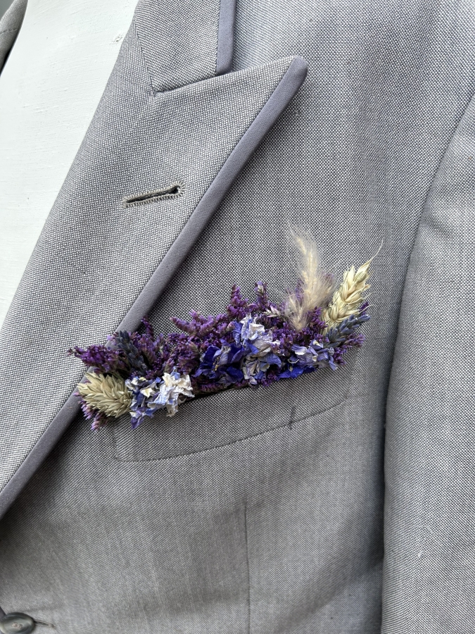 Meadow Blues Pocket Square Boutonniere