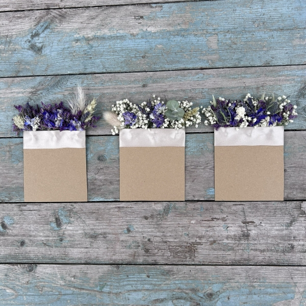 Meadow Blues Pocket Square Boutonniere