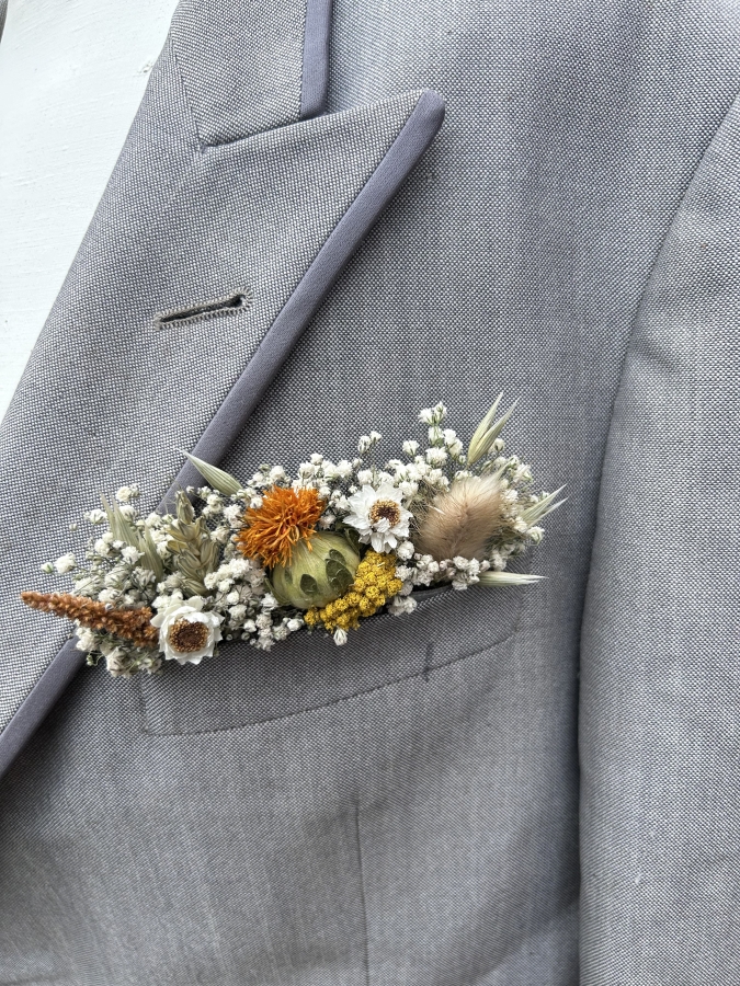 Meadow Orange Pocket Square Boutonniere