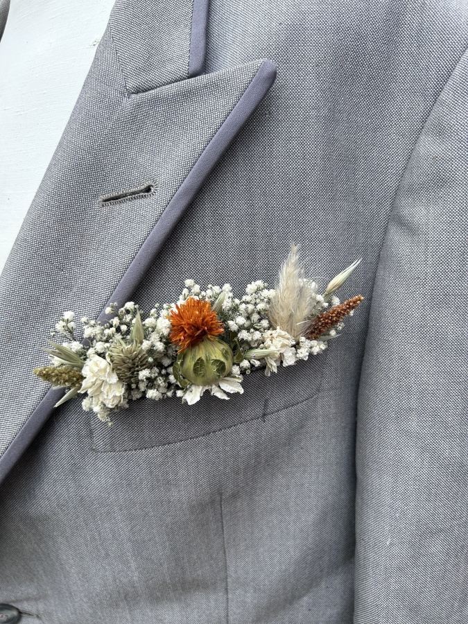 Meadow Orange Pocket Square Boutonniere