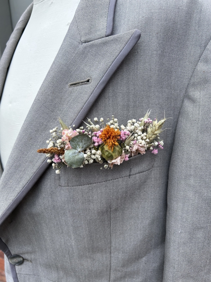 Meadow Orange Pocket Square Boutonniere