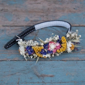 SMALL Leather Dog Collar Dried Flowers Wedding