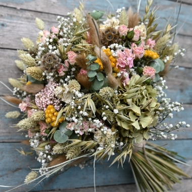 Hydrangea Blush Rose Yellow Wedding Bouquet