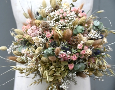 Hydrangea Blush Rose Thistle Wedding Bouquet