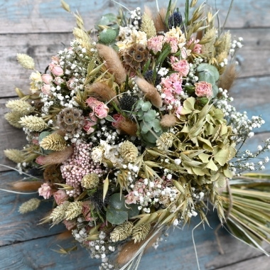 Hydrangea Blush Rose Thistle Wedding Bouquet