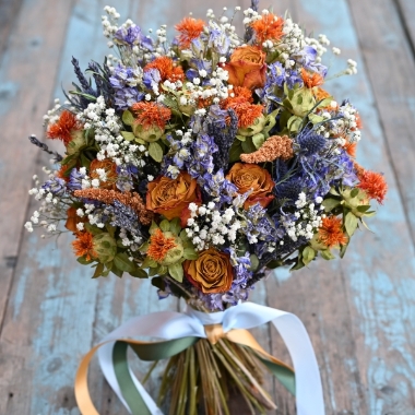 Tonal Twist Orange Blue Wedding Bouquet