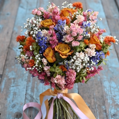 Tonal Twist Blue Pink Orange Wedding Bouquet