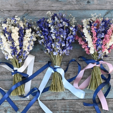 Tonal Twist Mixed Larkspur Wedding Bouquets