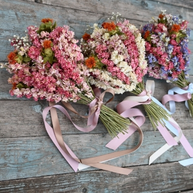 Tonal Twist Mixed Larkspur Carthamus Wedding Bouquets