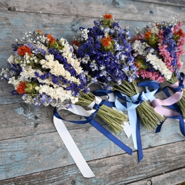 Tonal Twist Mixed Larkspur Carthamus Wedding Bouquet