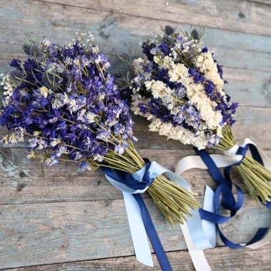 Tonal Twist Mixed Larkspur Thistle Wedding Bouquet