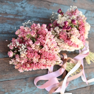 Tonal Twist Mixed Larkspur Rose Wedding Bouquet