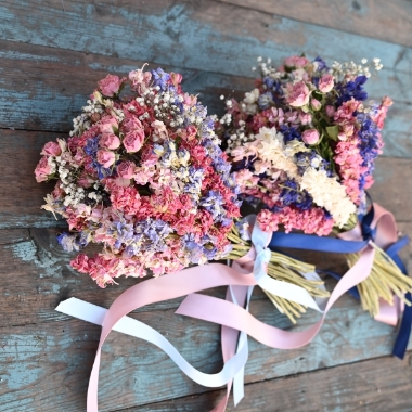 Tonal Twist Mixed Larkspur Rose Wedding Bouquets