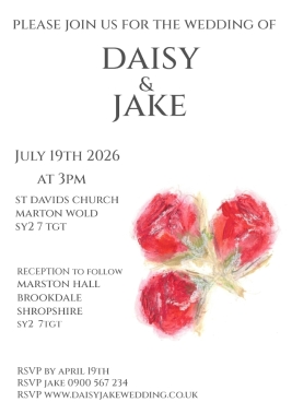 Pack of 12 Spray Rose Red Save the Date Wedding Cards