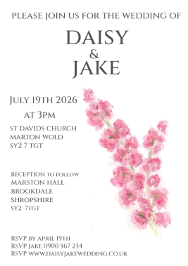 Pack of 12 Larkspur Cerise Save the Date Wedding Cards