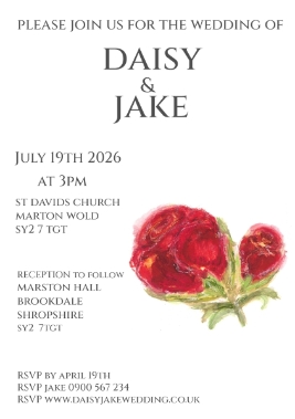 Pack of 12 Rose Red Wedding Invitation