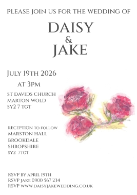 Pack of 12 Spray Rose Cerise Wedding Invitations