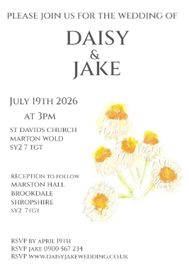 Pack of 12 Daisy Ammobium Wedding Invitations