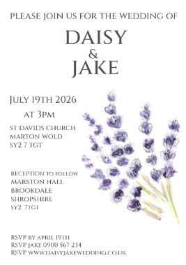 Pack of 12 Lavender Wedding Invitations
