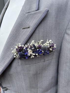 Meadow Blues Pocket Square Boutonniere