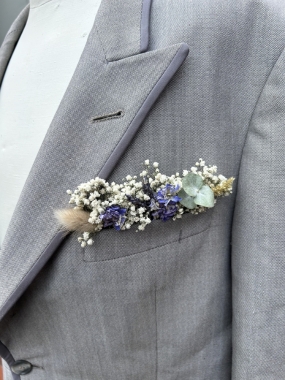 Meadow Blues Pocket Square Boutonniere