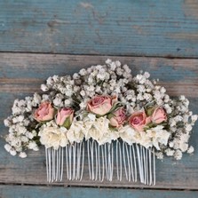 Boho Blush Pink Rose Hair Comb Medium