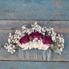 Boho Cerise Rose Hair Comb Medium