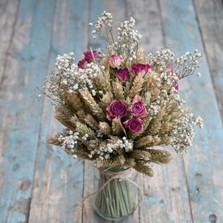 Boho Cerise Rose Jam Jar Posy