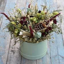 Christmas Dried Flower Red Rose Hat Box Arrangement