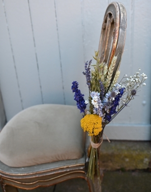 DIY Prairie Blues Chair, Cake, Table Decoration Flowers