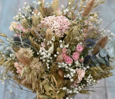 Hydrangea Blush Rose Thistle Jar Posy