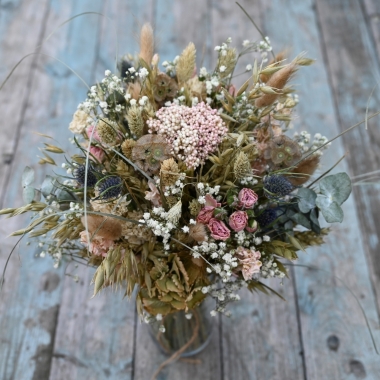 Hydrangea Blush Rose Thistle Jar Posy