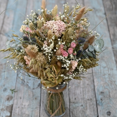 Hydrangea Blush Rose Thistle Jar Posy