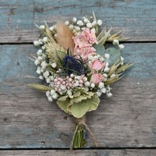 Hydrangea Blush Rose Thistle Buttonhole