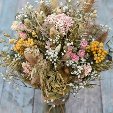 Hydrangea Blush Rose Yellow Jar Posy