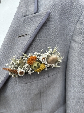 Meadow Orange Pocket Square Boutonniere