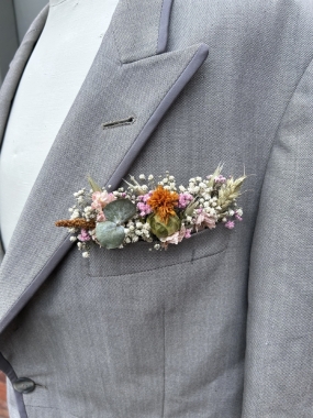 Meadow Orange Pocket Square Boutonniere