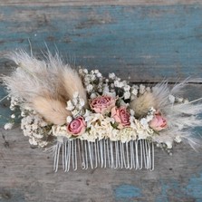 Pampas Boho Blush Rose Hair Comb Medium