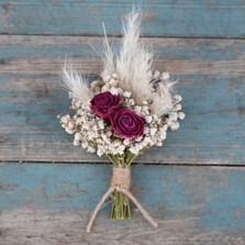 Pampas Boho Cerise Rose Buttonhole