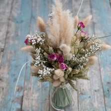 Pampas Boho Cerise Rose Jam Jar Posy