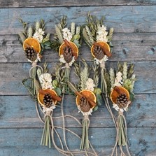 Set of 6 Christmas Dried Flower Rustic Country Napkin Posies